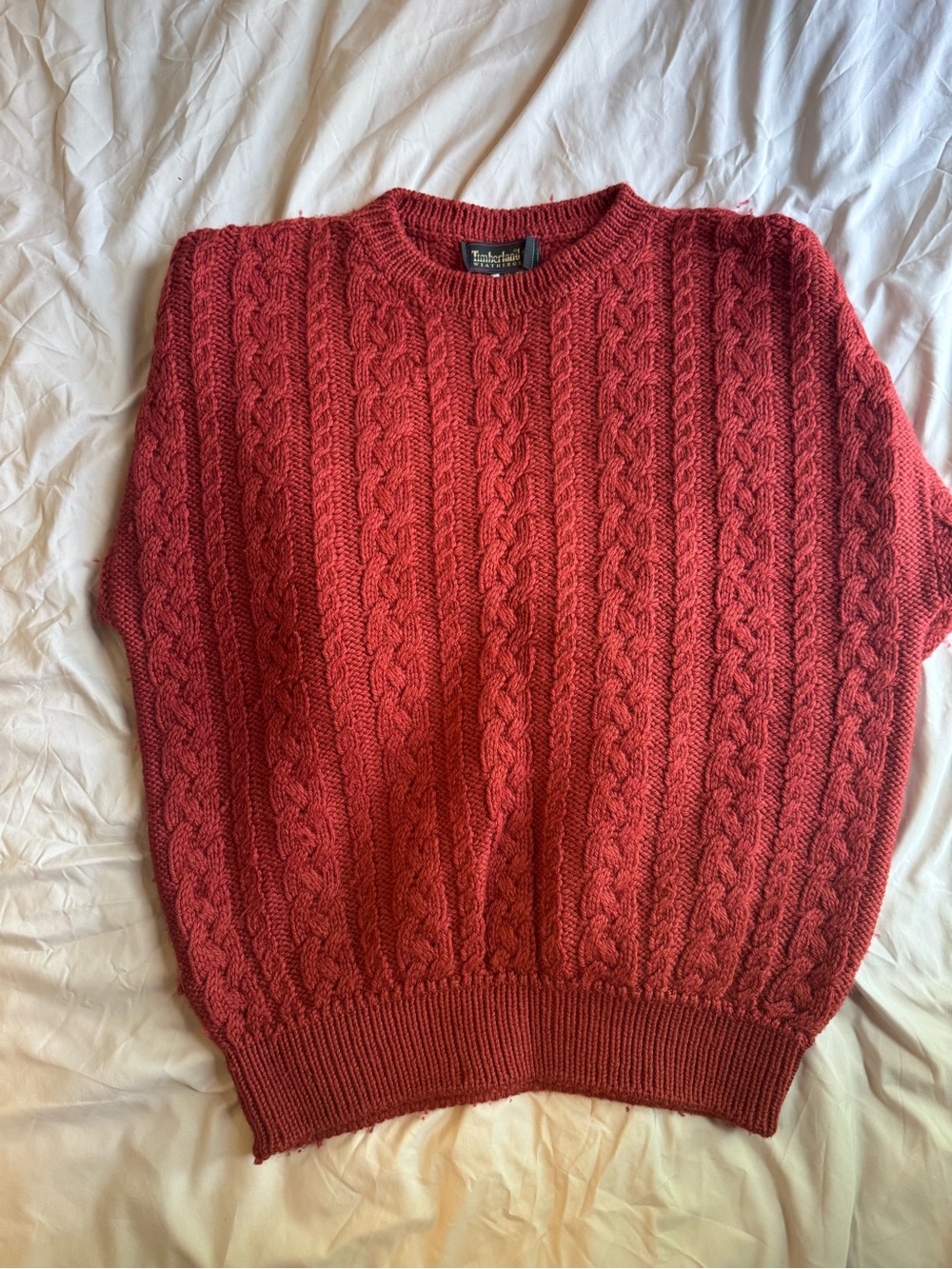 Vintage Timberland Crimson Cable-Knit Crewneck Sweater